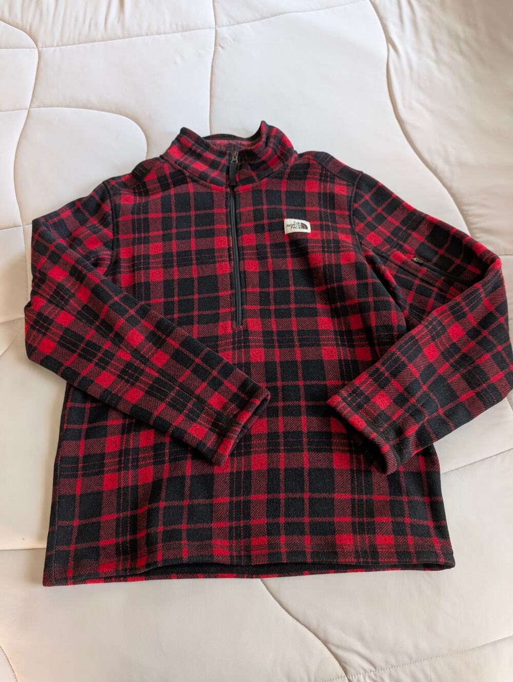 The North Face Men's Medium Red Black Plaid 1/4 Zip Knit Fleece Pullover